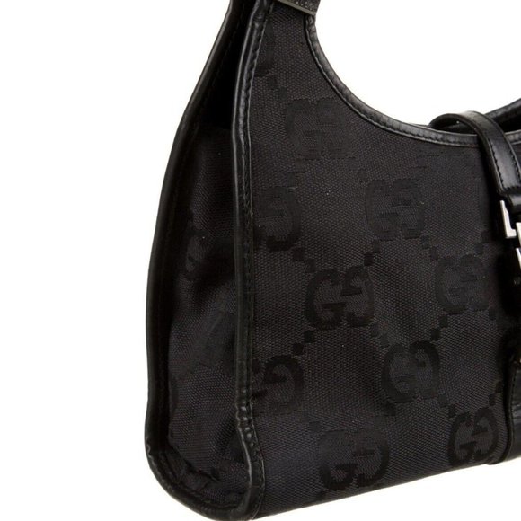 Authentic Gucci GG Jackie Bag Black Canvas Leather Trim Gun Metal Hardware - Picture 4 of 6